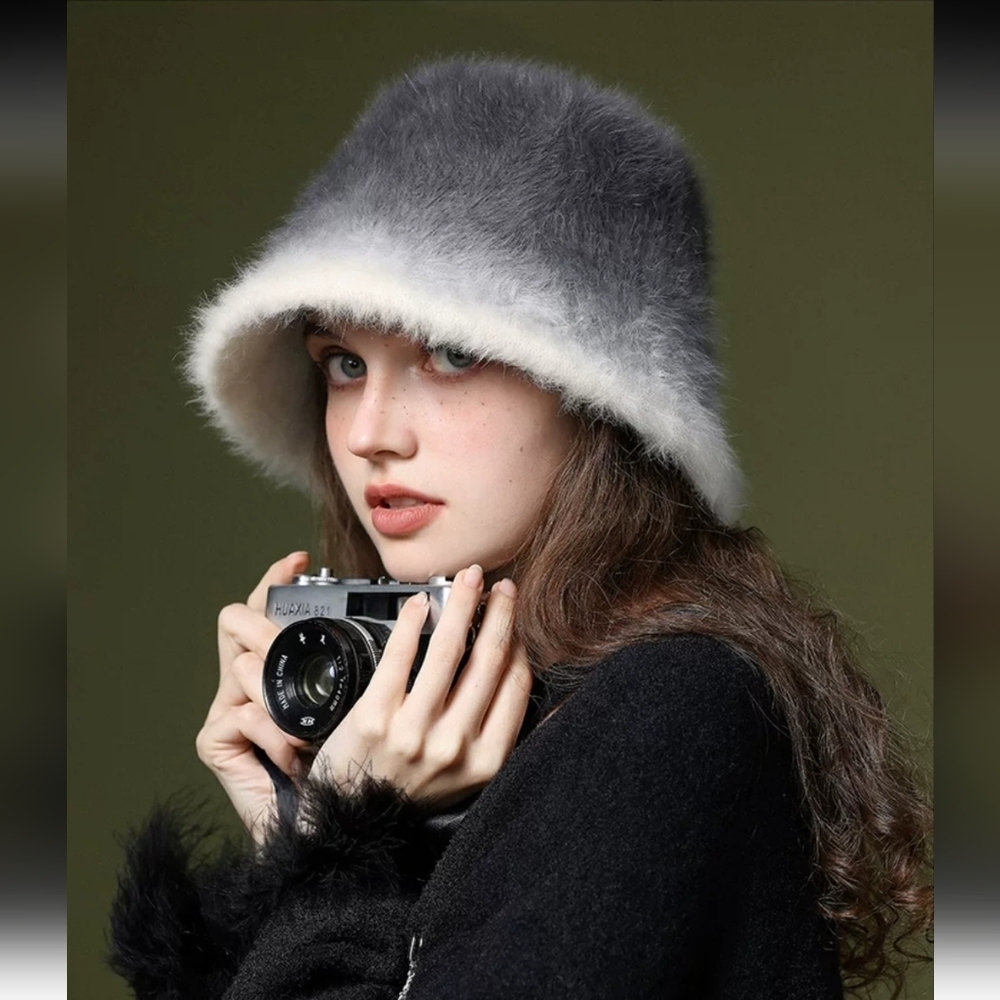 Fuzzy Gray and White Hat